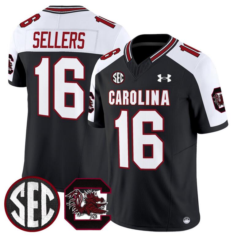 Men's South Carolina Gamecocks #16 LaNorris Sellers Black/White 2025 F.U.S.E. Stitched Jersey